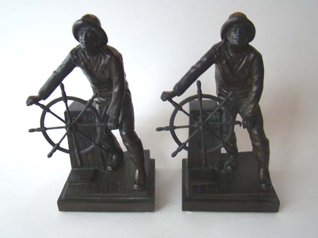 A beautiful pair of Gloucester Fisherman Memorial bookends circa 1925